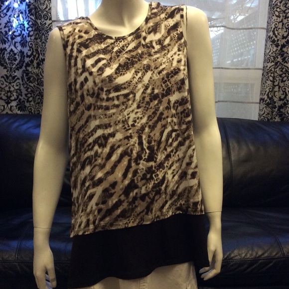 Dark brown animal print sleeveless tunic top - Picture 1 of 5